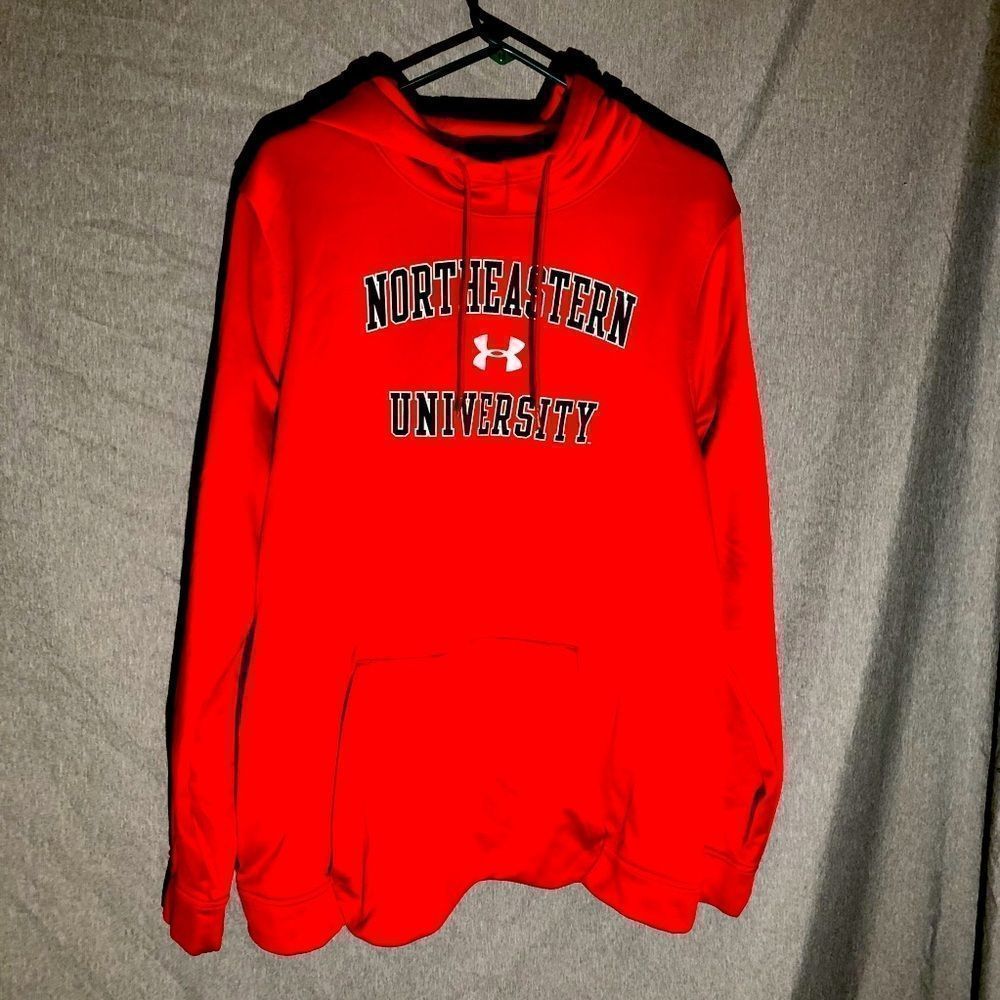 Red Under Armor Cold Gear North Eastern University  Loose Fit Hoodie Sweatshirt